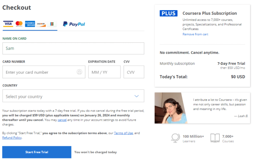 Coursera Checkout Page