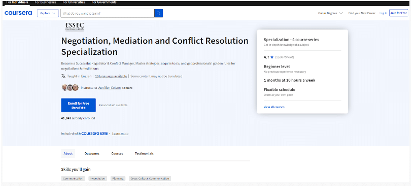 Negotiation And Conflict Management - Coursera by ESSEC Business School