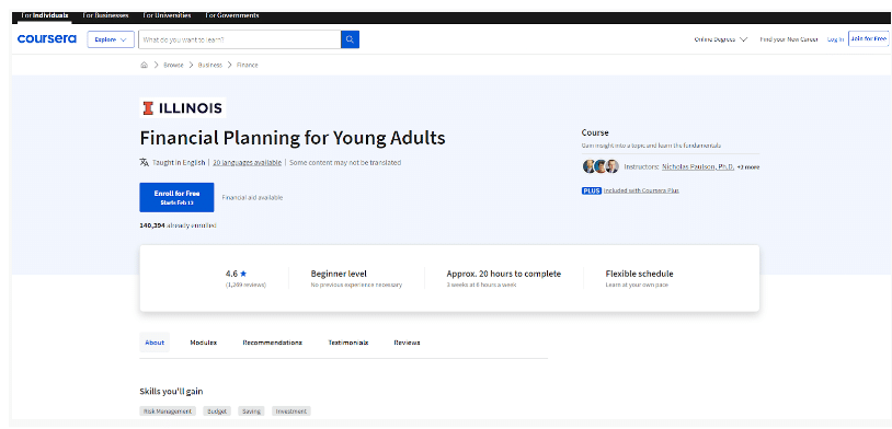 Financial Planning For Young Adults On Coursera