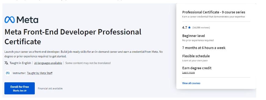 Meta Front-End Developer Professional Certificates
