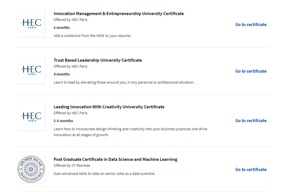University Certificates