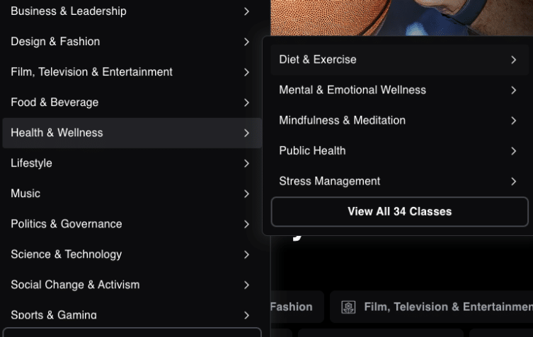 Course Categories on MasterClass