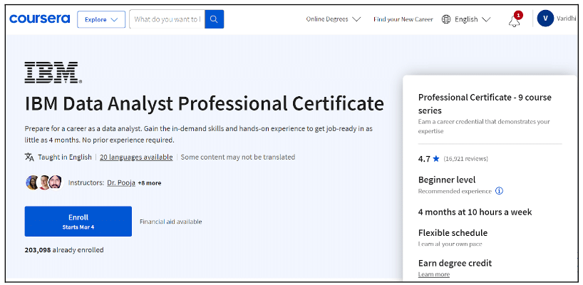 IBM Data Analyst Professional Certificate