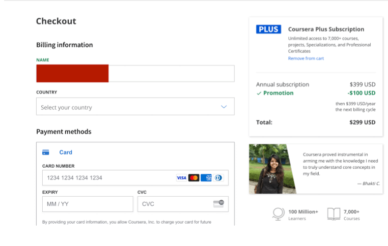 Coursera Black Friday - Billing Information