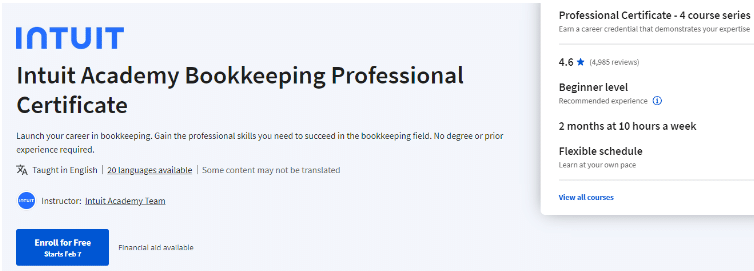 Intuit Academy Bookkeeping Professional Certificate