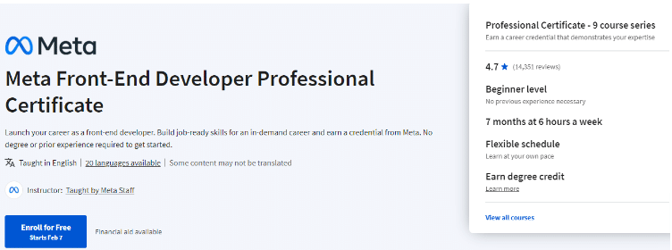 Meta Front-End Developer Professional Certificate