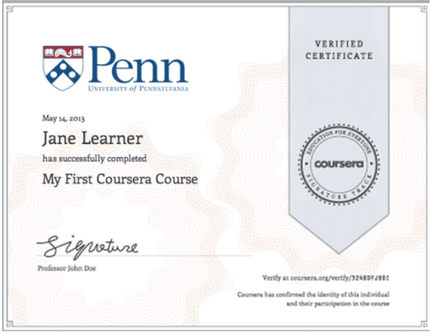 Verification of Certificates on Coursera