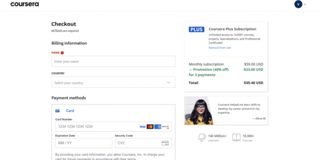 Coursera Checkout Page