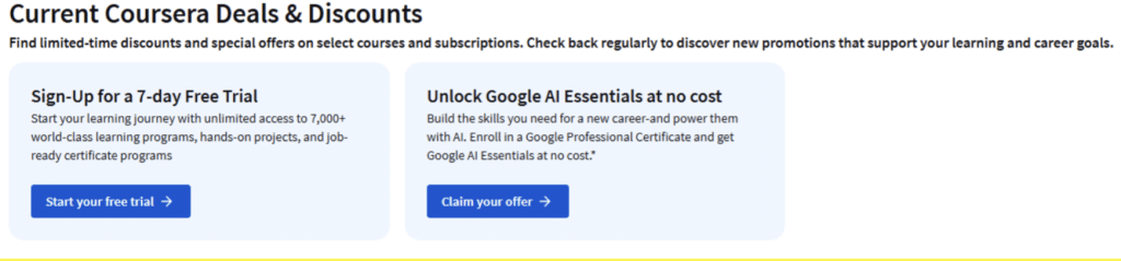 Current Coursera Deals & Discounts