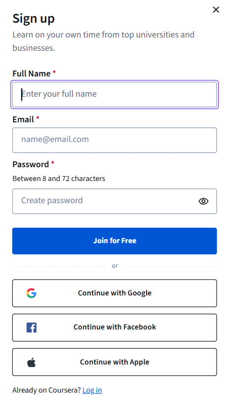 Coursera Sign Up 