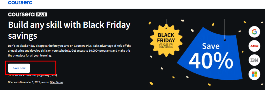 Coursera website & Click On Save Now